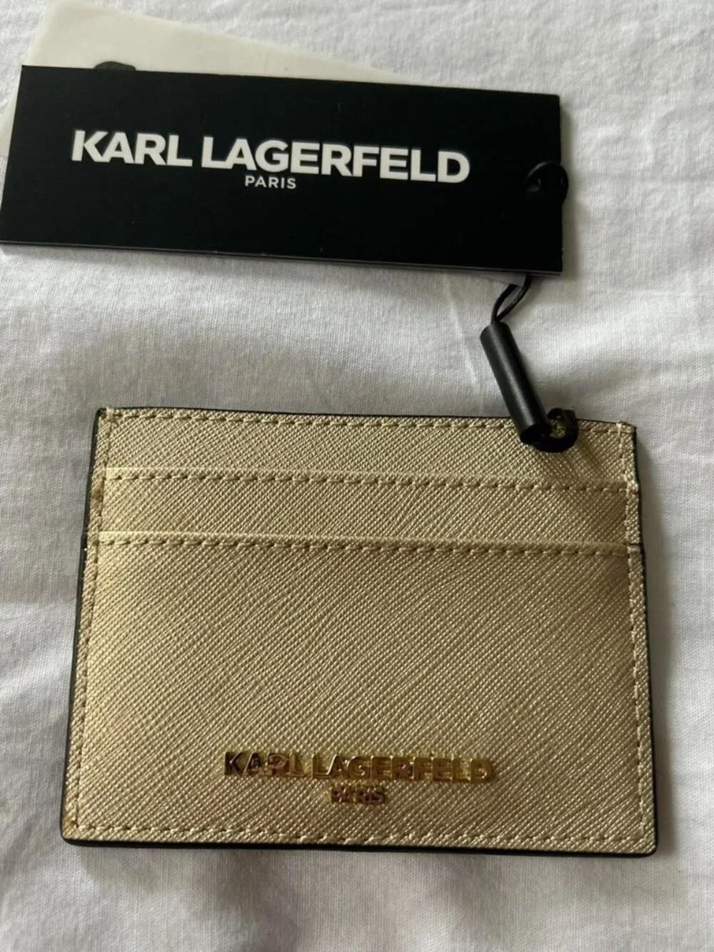 NWT Karl Lagerfeld Paris Metallic Cat Card Holder